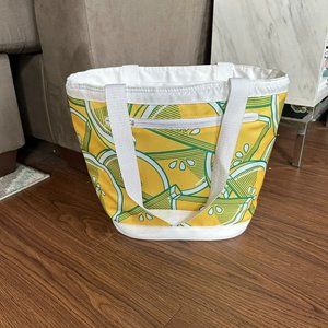 12 Can Cooler Soft Zip Top Tote - Yellow and White Lemon Toss - Poptimism